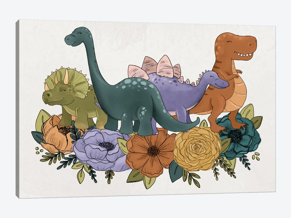 Dinosaur Florals by Katie Bryant 1-piece Art Print