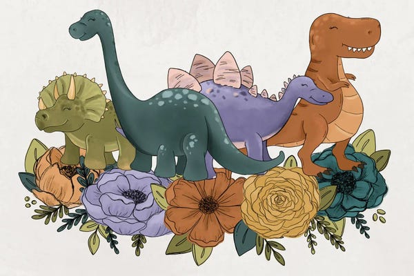 Prehistoric Animals: Dinosaur Florals by Katie Bryant