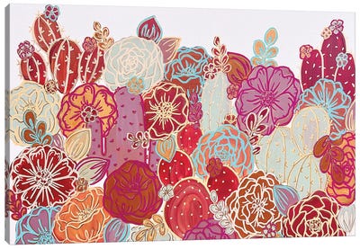 Retro Rainbow Cactus Florals Canvas Art Print - Katie Bryant