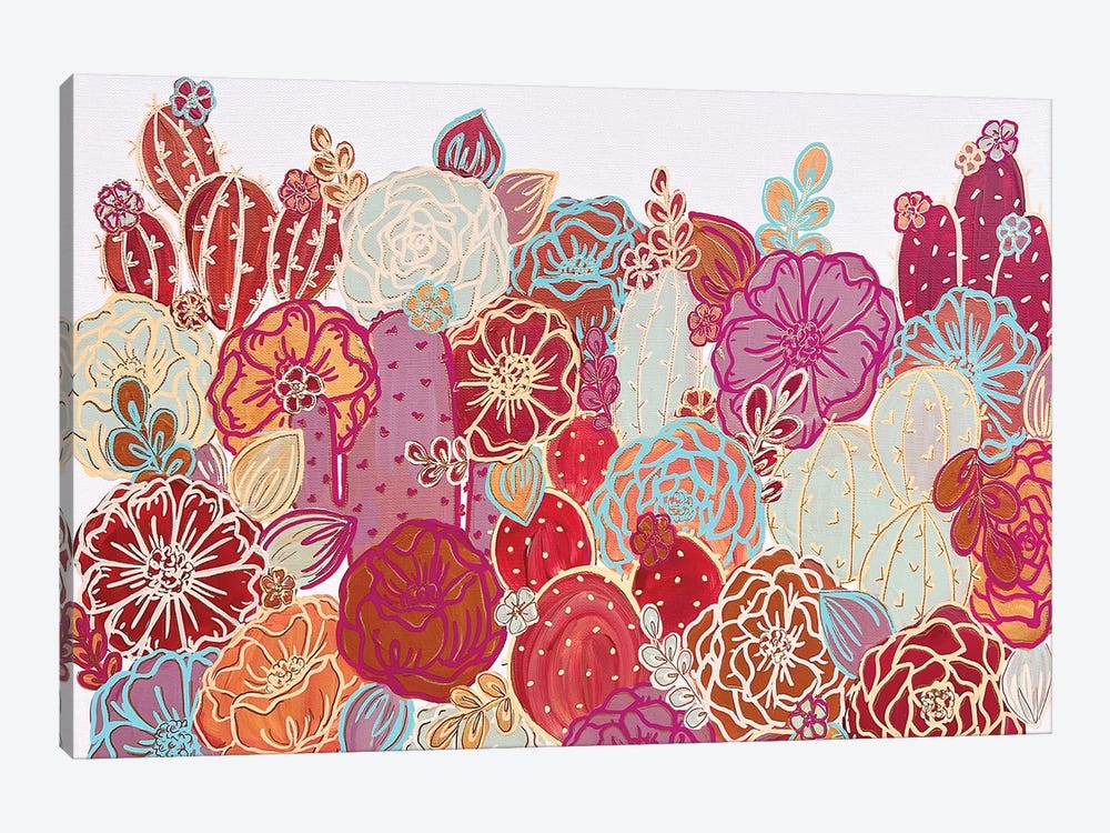 Retro Rainbow Cactus Florals by Katie Bryant 1-piece Canvas Print