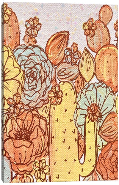 Pastel Cactus Floral Canvas Art Print - Katie Bryant