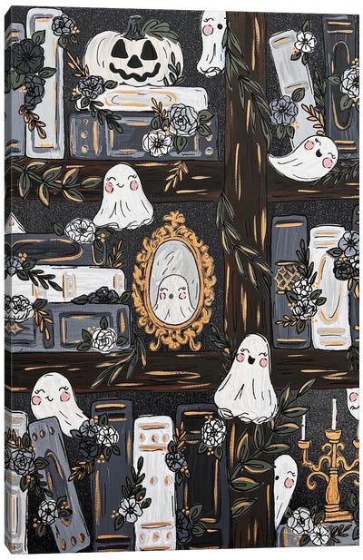 Haunted Library Canvas Art Print - Ghost Art