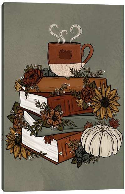 Pumpkin Spice Book Stack Canvas Art Print - Autumn & Thanksgiving