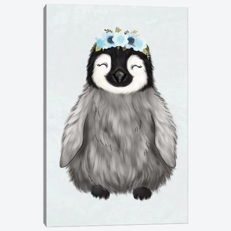 Floral Crown Baby Penguin Canvas Print #KBY21} by Katie Bryant Canvas Wall Art