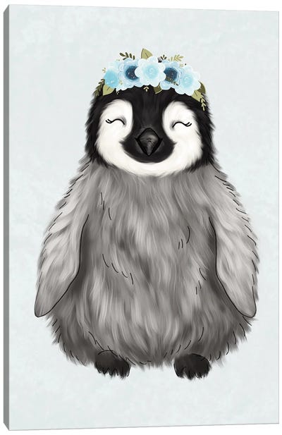 Floral Crown Baby Penguin Canvas Art Print - Katie Bryant