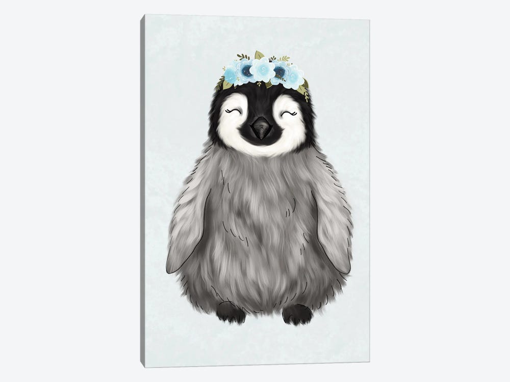 Floral Crown Baby Penguin by Katie Bryant 1-piece Canvas Wall Art