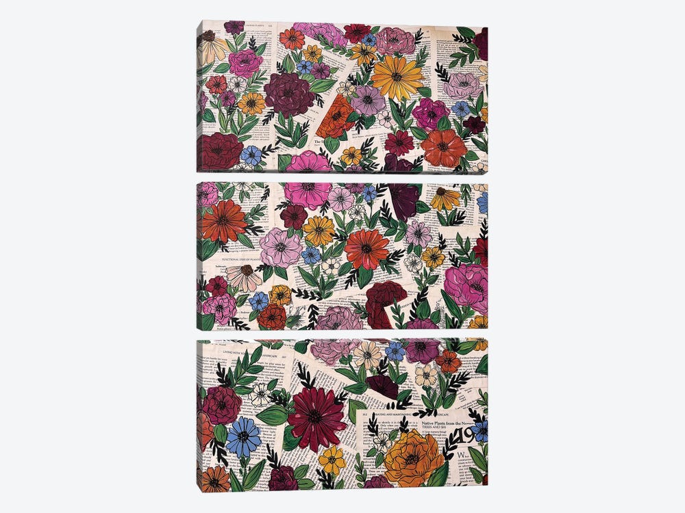 Colorful Book Page Garden by Katie Bryant 3-piece Canvas Wall Art