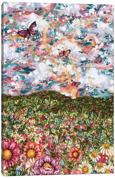 Abstract Garden With Butterflies Canvas Art Print - Garden & Floral Landscape Art