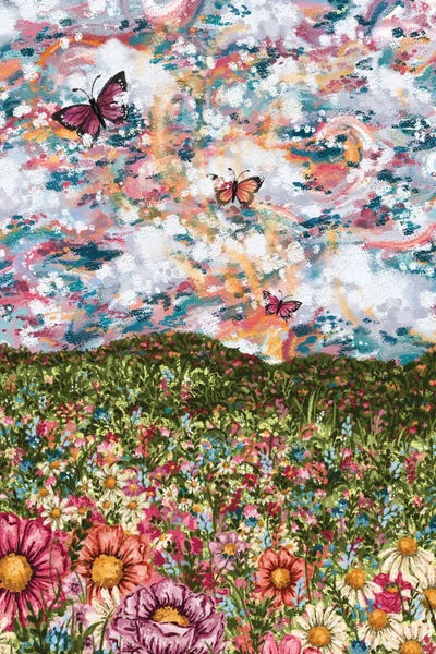 Butterflies and Flowers: Abstract Garden With Butterflies by Katie Bryant