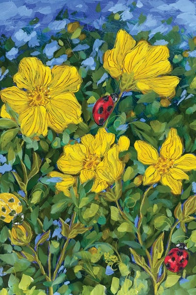 Floral Wall Art: Ladybug In The Garden III by Katie Bryant