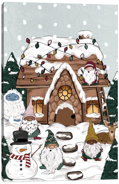 Christmas Cottage Canvas Art Print - Christmas Gnome Art
