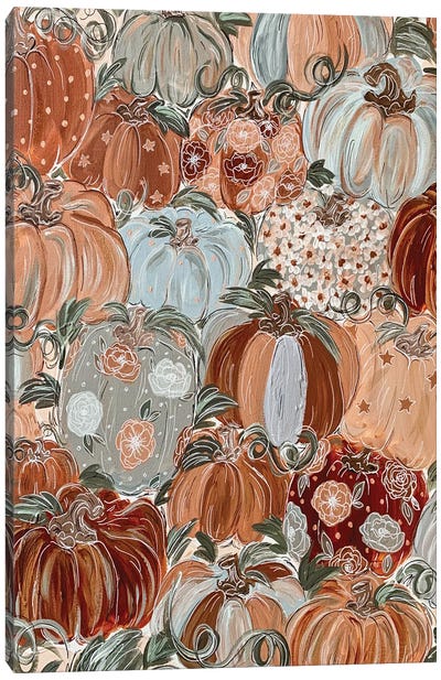 Pattern Pumpkin Florals Canvas Art Print - Floral Pattern Collection