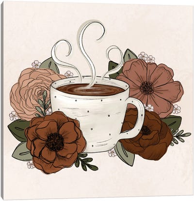 Coffee/Tea Florals Canvas Art Print - Kitchen Equipment & Utensil Art