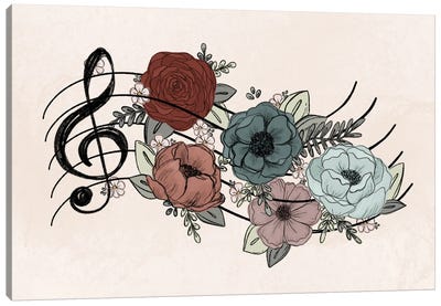 Music Florals Canvas Art Print - Musical Notes Art