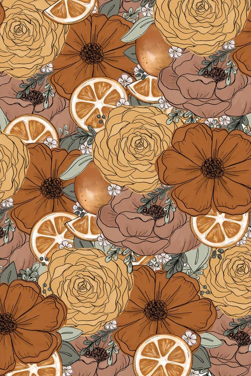 Orange Sketched Florals