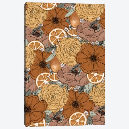 Orange Sketched Florals Canvas Print #KBY35} by Katie Bryant Canvas Wall Art