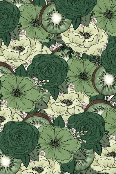 Kiwi Sketched Florals by Katie Bryant canvas print