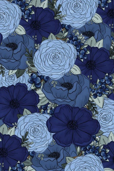 Floral & Botanical Patterns: Blueberry Sketched Florals by Katie Bryant