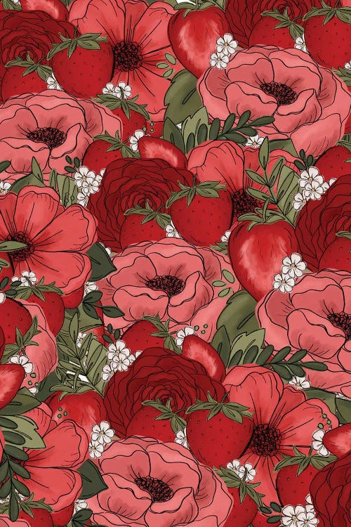 Strawberry Sketched Florals