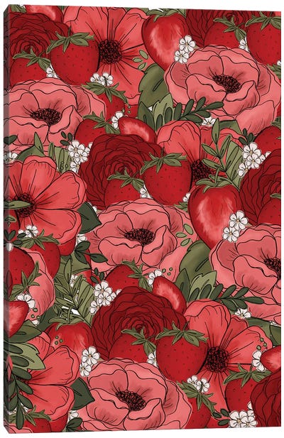 Strawberry Sketched Florals Canvas Art Print - Katie Bryant