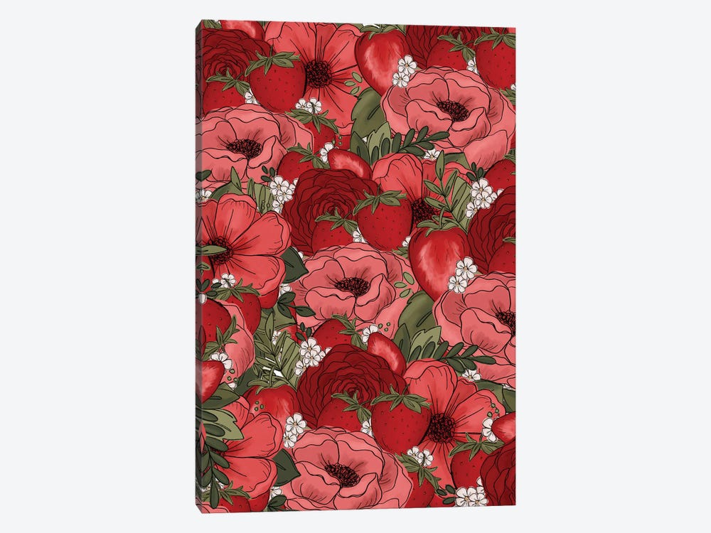 Strawberry Sketched Florals by Katie Bryant 1-piece Canvas Print