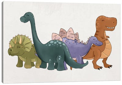 Dinosaur Friends Canvas Art Print - Unlikely Friends