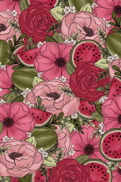 Floral & Botanical Patterns: Watermelon Sketched Florals by Katie Bryant