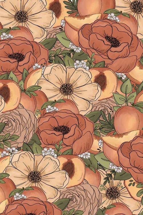 Peach Sketched Florals