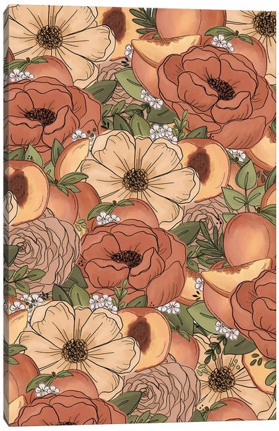 Peach Sketched Florals Canvas Art Print - Katie Bryant