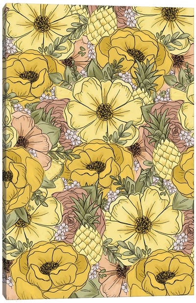 Pineapple Sketched Florals Canvas Art Print - Katie Bryant