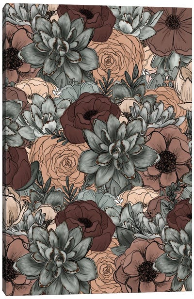 Moody Succulent Florals Canvas Art Print - Floral & Botanical Patterns