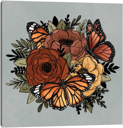 Orange Butterfly Florals Canvas Art Print - Katie Bryant