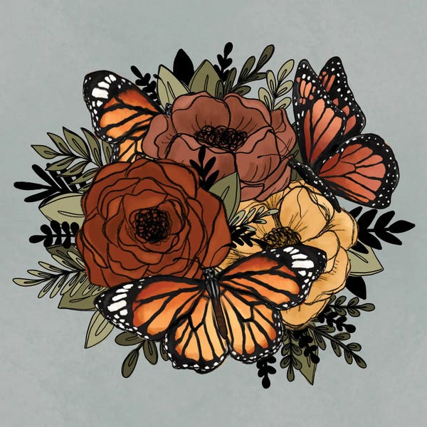 Butterflies and Flowers: Orange Butterfly Florals by Katie Bryant