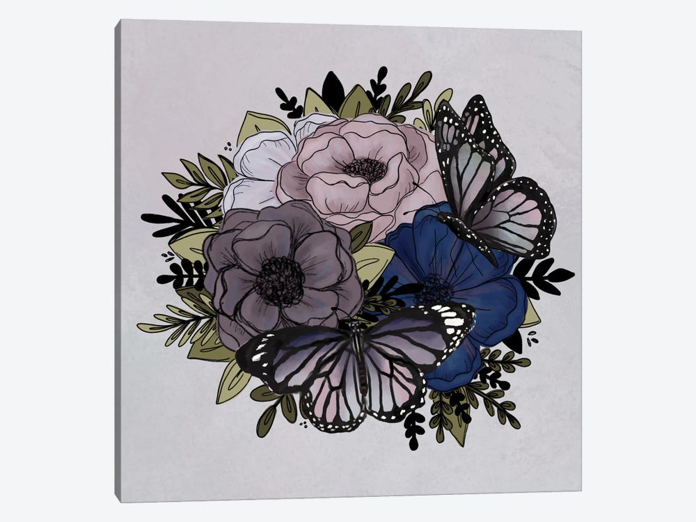 Purple Butterfly Florals by Katie Bryant 1-piece Canvas Art Print