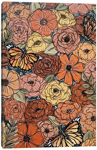 Colorful Butterfly Florals Canvas Art Print - Floral & Botanical Patterns