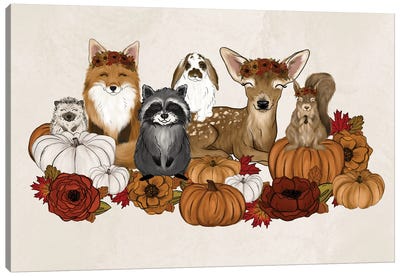 Fall Babies Canvas Art Print - Raccoon Art