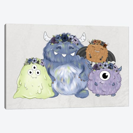 Floral Crown Monster Friends Canvas Print #KBY55} by Katie Bryant Canvas Art