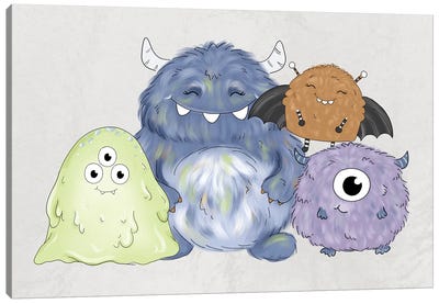 Monster Friends Canvas Art Print - Friendly Mythical Creatures