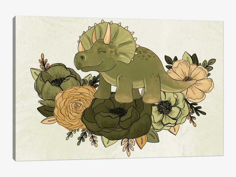 Triceratops Florals by Katie Bryant 1-piece Canvas Art Print