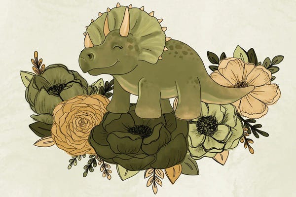 Kids Dinosaur Art: Triceratops Florals by Katie Bryant