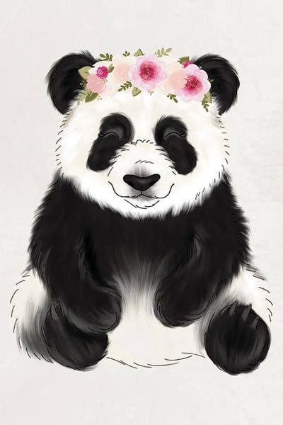 Pandas: Floral Crown Baby Panda by Katie Bryant