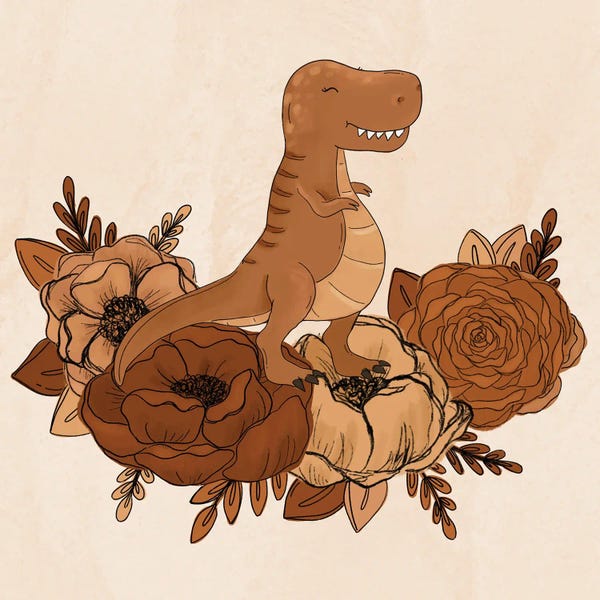 Kids Dinosaur Art: T-Rex Florals by Katie Bryant