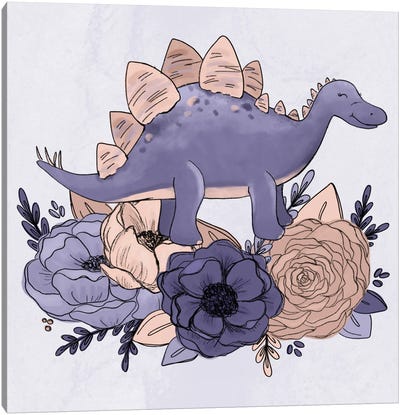 Stegosaurus Florals Canvas Art Print - Kids Dinosaur Art