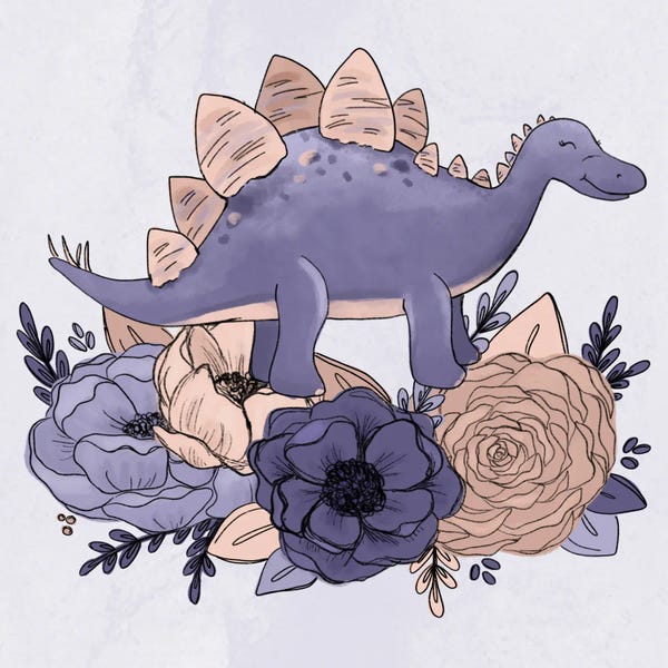 Kids Dinosaur Art: Stegosaurus Florals by Katie Bryant