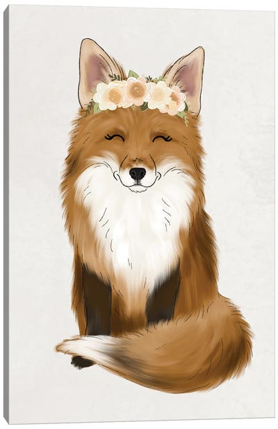 Floral Crown Baby Fox Canvas Art Print - Katie Bryant