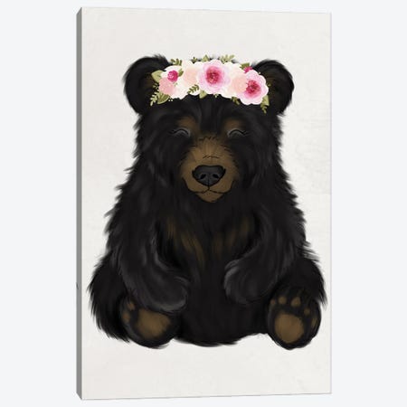 Floral Crown Baby Black Bear Canvas Print #KBY69} by Katie Bryant Canvas Art