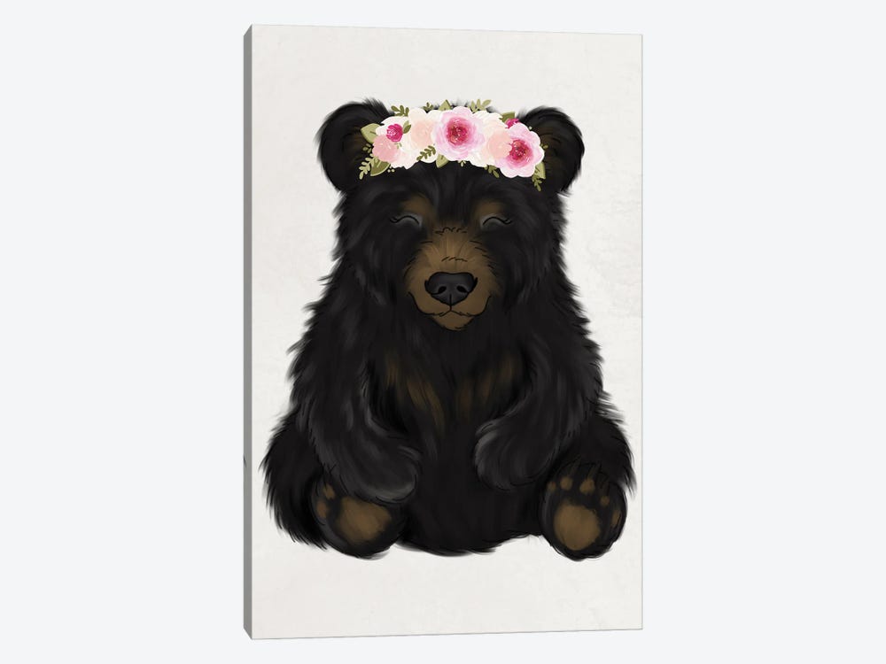 Floral Crown Baby Black Bear by Katie Bryant 1-piece Canvas Artwork