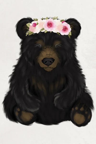 Black Bears: Floral Crown Baby Black Bear by Katie Bryant