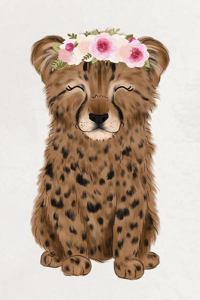 Cheetahs: Floral Crown Baby Cheetah by Katie Bryant