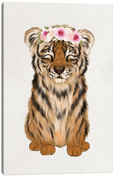 Floral Crown Baby Tiger Canvas Art Print - Katie Bryant